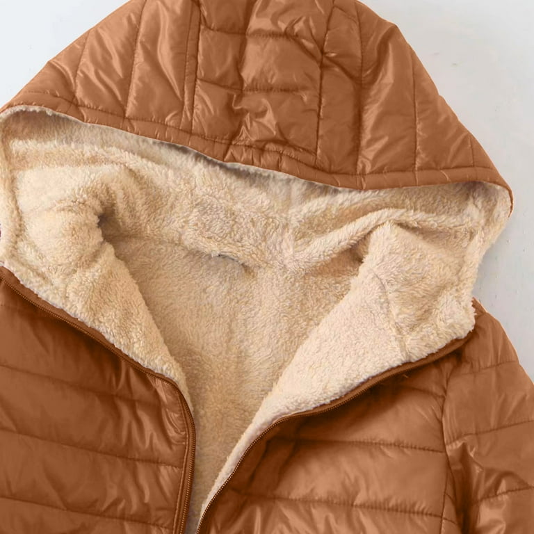 pbnbp Womens Quilted Puffer Jacket Plus Size Hooded Warm Lamb Wool