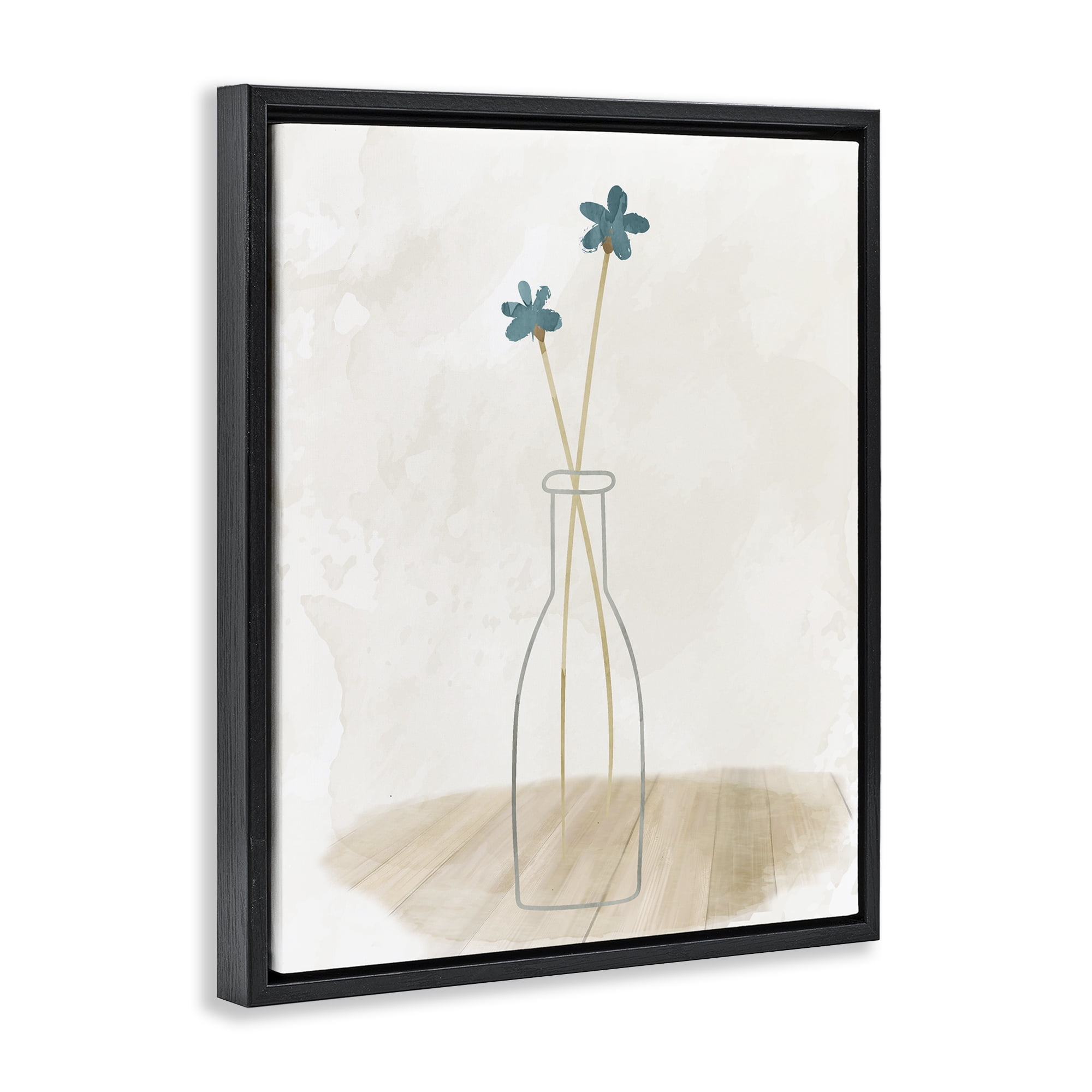 Stupell Industries Simple Watercolor Vase Botanical & Floral Painting Black Floater Framed Art Print Wall Art, 17 x 21