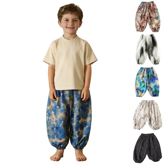 Asxite Toddler Print Soft Loose Breathable Casual Outdoor Pants Elastic Waist Summer 2-8 Y