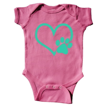 

Inktastic Teal Heart With Paw Print Gift Baby Boy or Baby Girl Bodysuit
