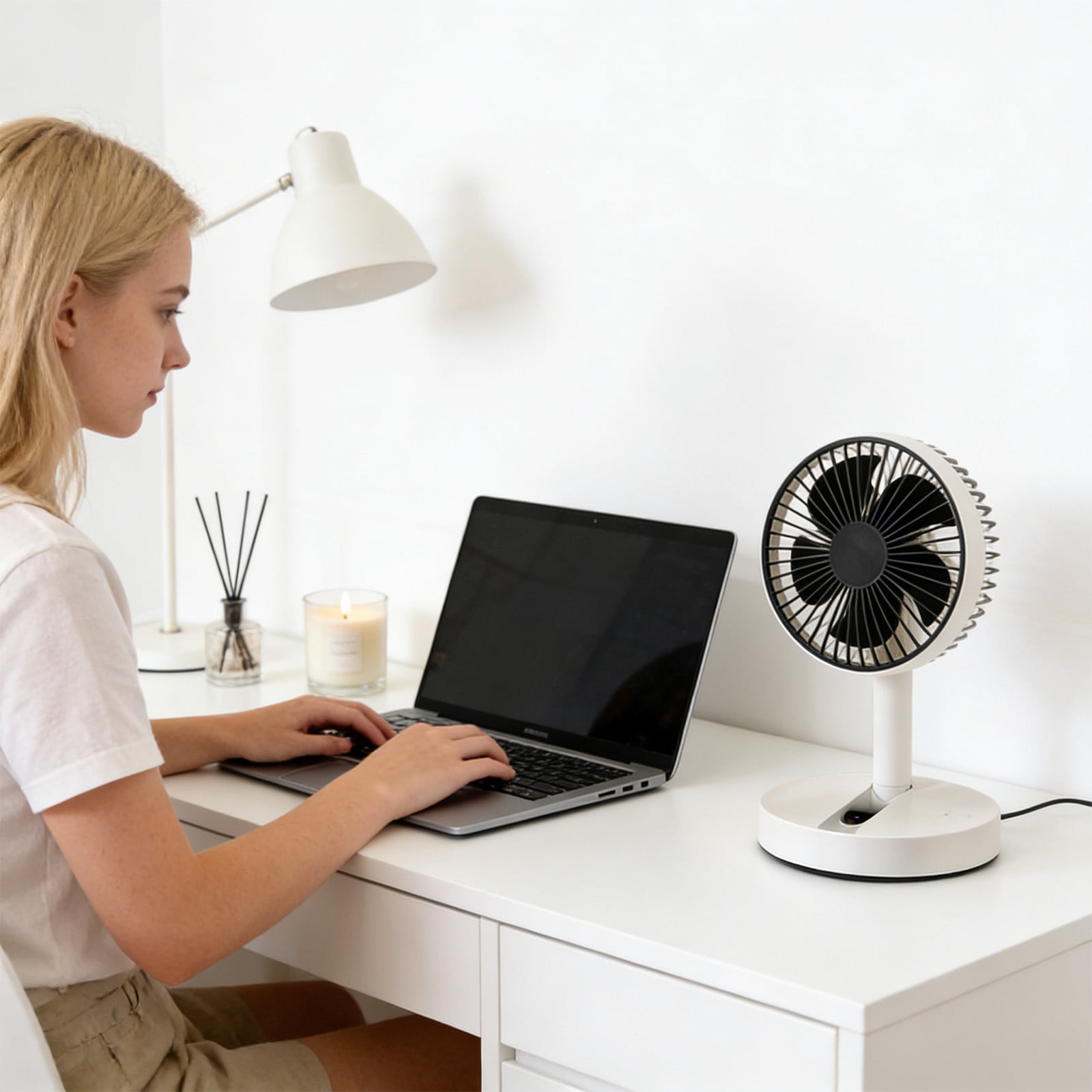 Gumesh Foldable Small Desk Fan, Wireless 1800mAh Battery Powered Portable Fan USB Rechargeable, Bedroom Office Dorm Travel Camping Cruise Essentials, Gifts for Women Men,White
