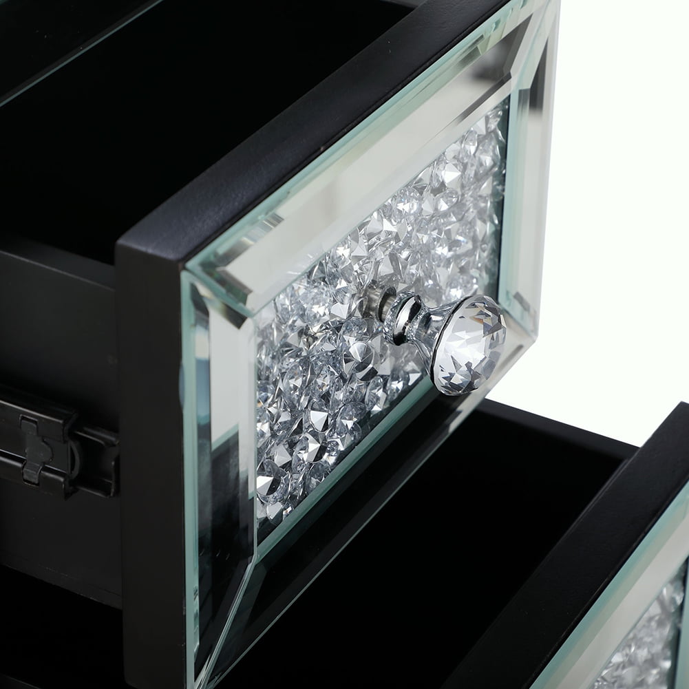 Kadyn Modern Mirrored Bedside Cupboard, Bedside Cabinets with 3 Crystal Diamond Drawers, Bedside Furniture for Bedroom Living Room