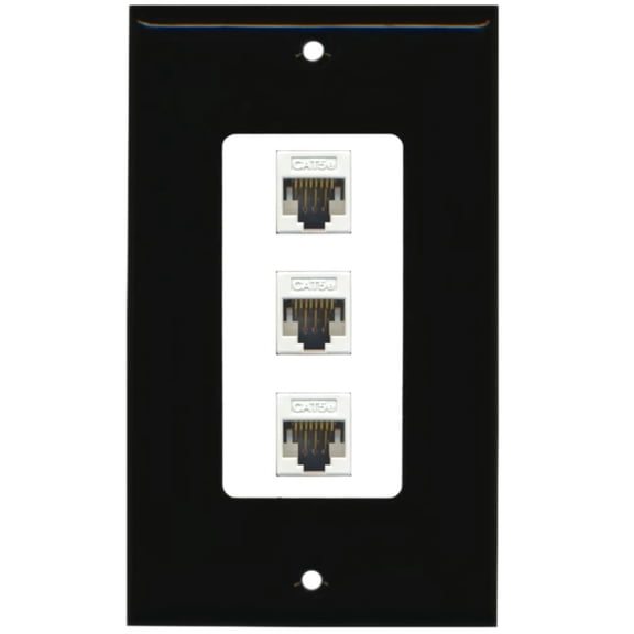 RiteAV Decorative 1 Gang 3 Port Cat5e Wall Plate - Black/White