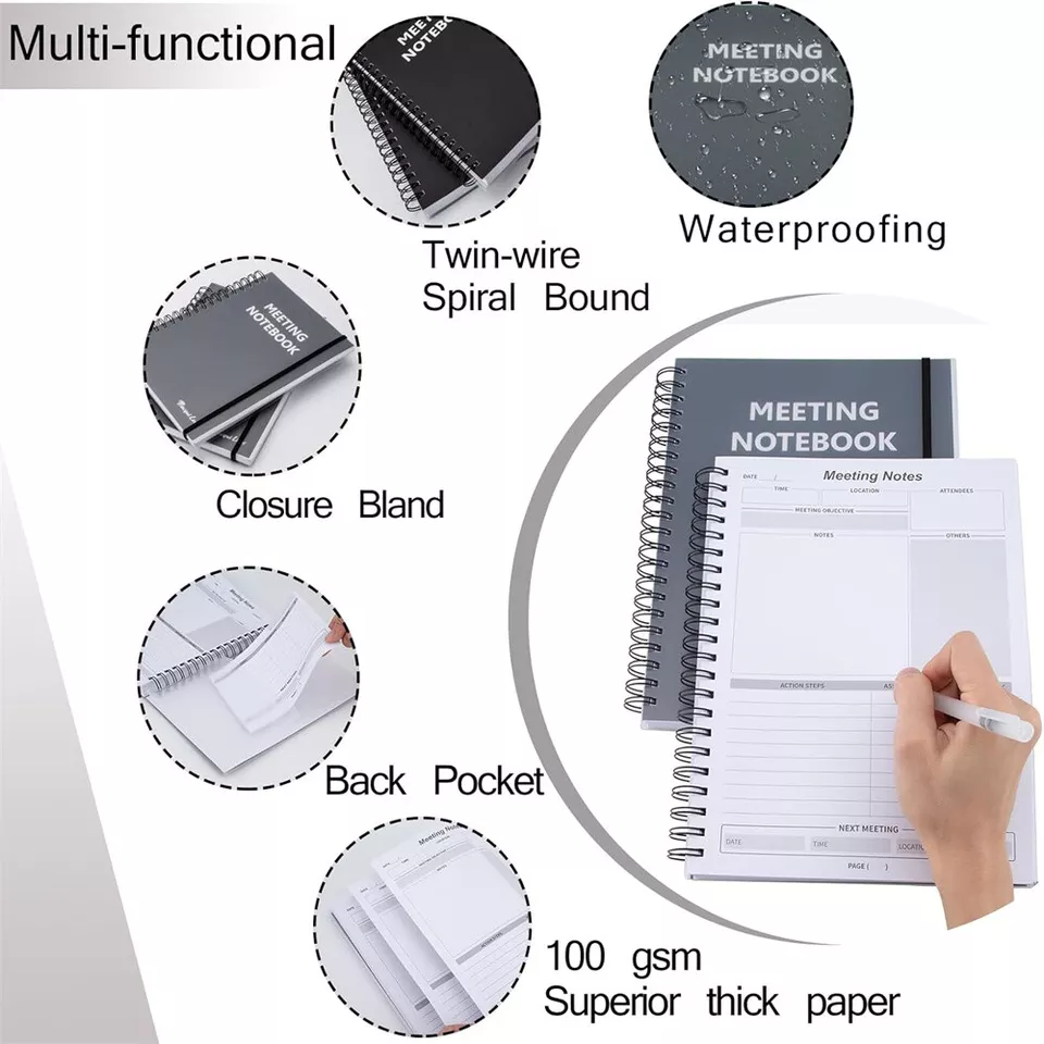2 Pack A4 Professional Notebook Spiral Metting Notebook 8.5" X 11" 240 Pages