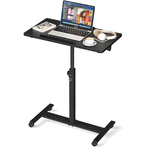 Adjustable Overbed Bedside Table, Hospital Bed Table with Wheels, Rolling Desk, Mobile Desk, Rolling Laptop Stand, Computer Cart, Portable Desk on Wheels, Small Standing Desk or Bed Table Tray