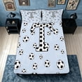 thumbnail image 4 of meiyoeat Honeycomb T Letter Bed Sheets for Boys, Kawaii Football Print Full Size Sheets, 4 Pieces, 1 Flat Sheet, 1 Fitted Sheet and 2 Pillowcases, 4 of 5