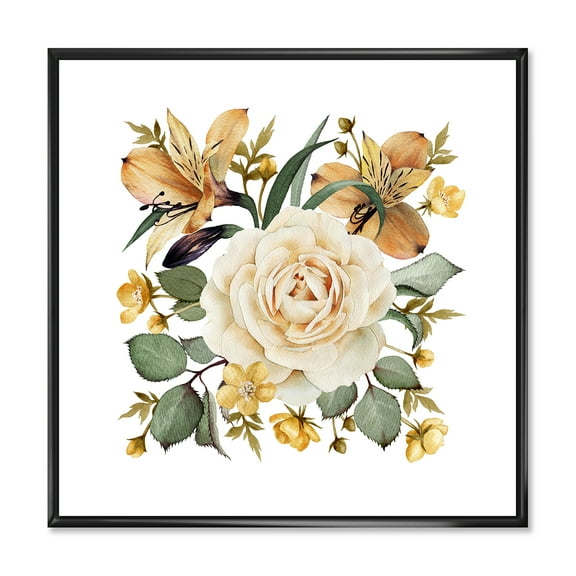 Designart 'Ancient White Rose' Traditional Framed Canvas Wall Art Print