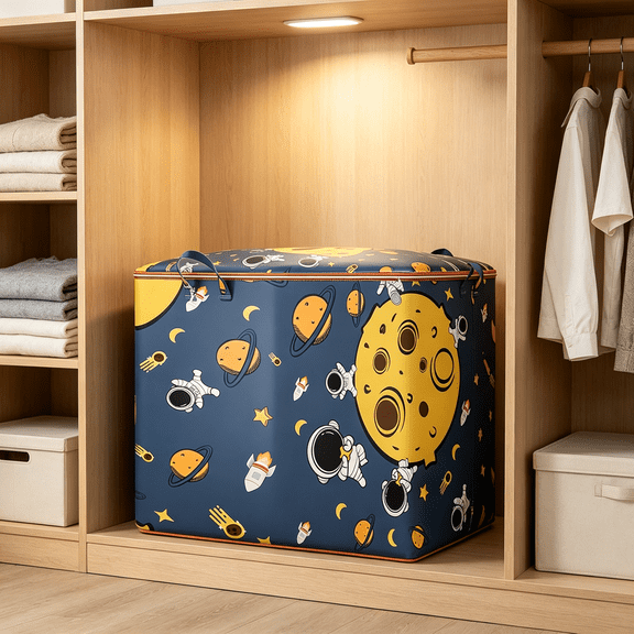 Clothes Storage Bins with Lids, Large Capacity Double Zipper Cute Organizers Storage Containers with Reinforced Handle for Clothing, Blanket, Comforters, Bed Sheets, Toys