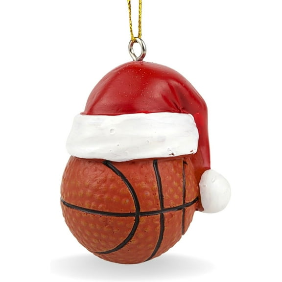 Basketball with Santa Hat Christmas Ornament, Christmas Tree Decor, 1.75 x 1.5 x 2.5 Inch