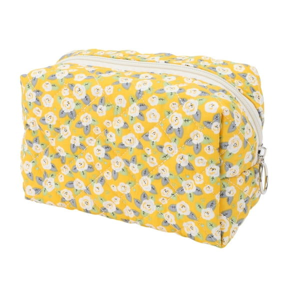 1pc Women Portable Camellia Flower Makeup Bag for Travel Vacation Wedding Yellow Cotton