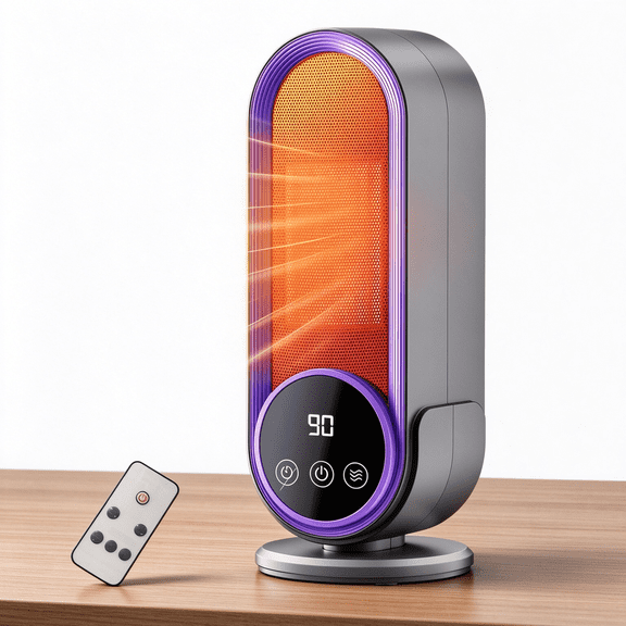 E68S 1200W PTC Heater – Fast Ceramic Heat, Remote Control, Adjustable Thermostat, Timer, Portable for Indoor Home & Office Use (Purple)