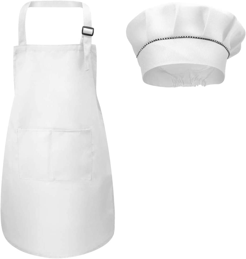 Kids Apron and Chef Hat Set, Adjustable Children Kitchen Chef Apron