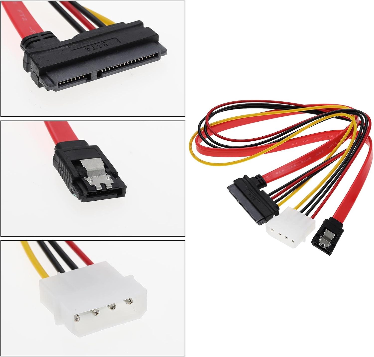 HRTGFD-2Pcs SATA Data Power 2-in-1 Cable 22Pin(7+15) SATA Male to Female Data and Power Combo Extension Cable Accessories for Hard Drive Motherboard PC Case Modding