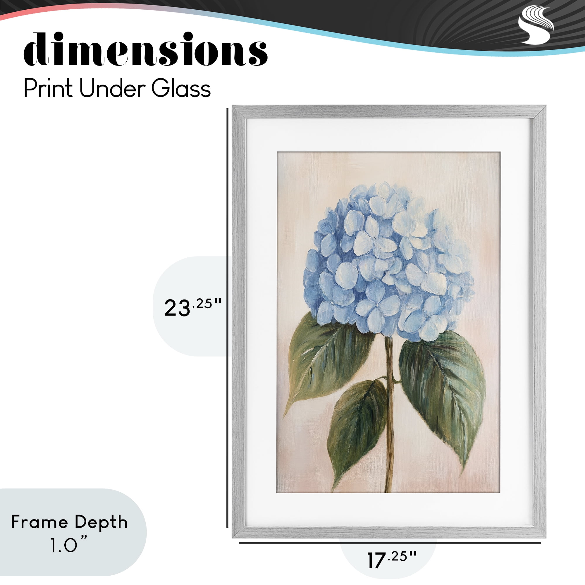 Stupell Industries Baby Blue Hydrangea Gray Framed Print Under Glass, design by Petal Prints Design