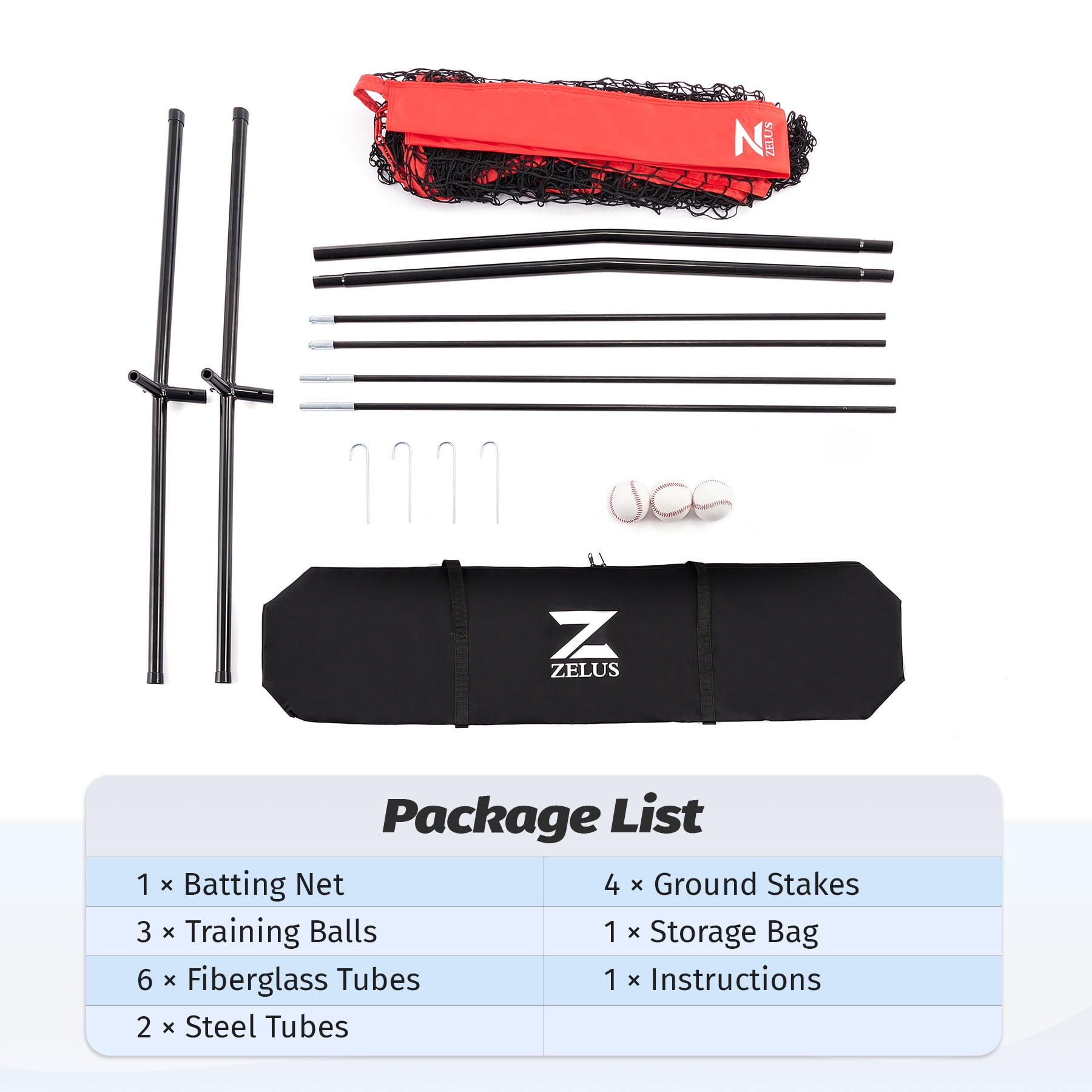 Zelus Baseball Net Softball Practice Kit 7x7ft Pitching Net with Training Balls & Bag