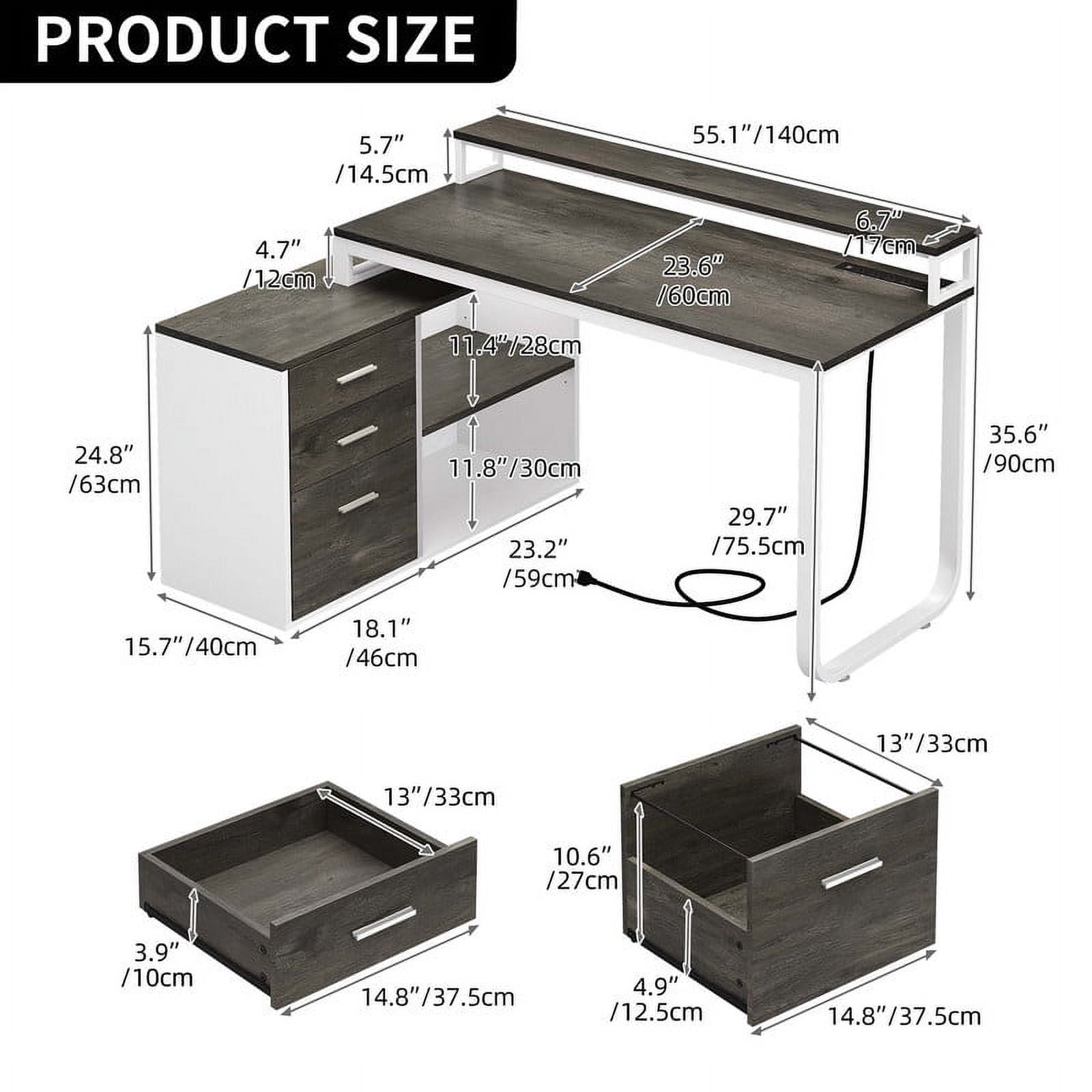 Uforic 55"L Shaped Desk with LED Light, Computer Desk Corner Desk Office Desk Executive Desk, Gray & White