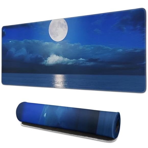Lunar Tapis de Souris de Jeu de Luxe avec Grand Clair de Lune - 31.5 x 11.8 Pouces, Tissu Micro-Tissage Supérieur, Base Antidérapante, Bords Cousus, Résistant à l'Eau pour Gamers, Bureau et Maison