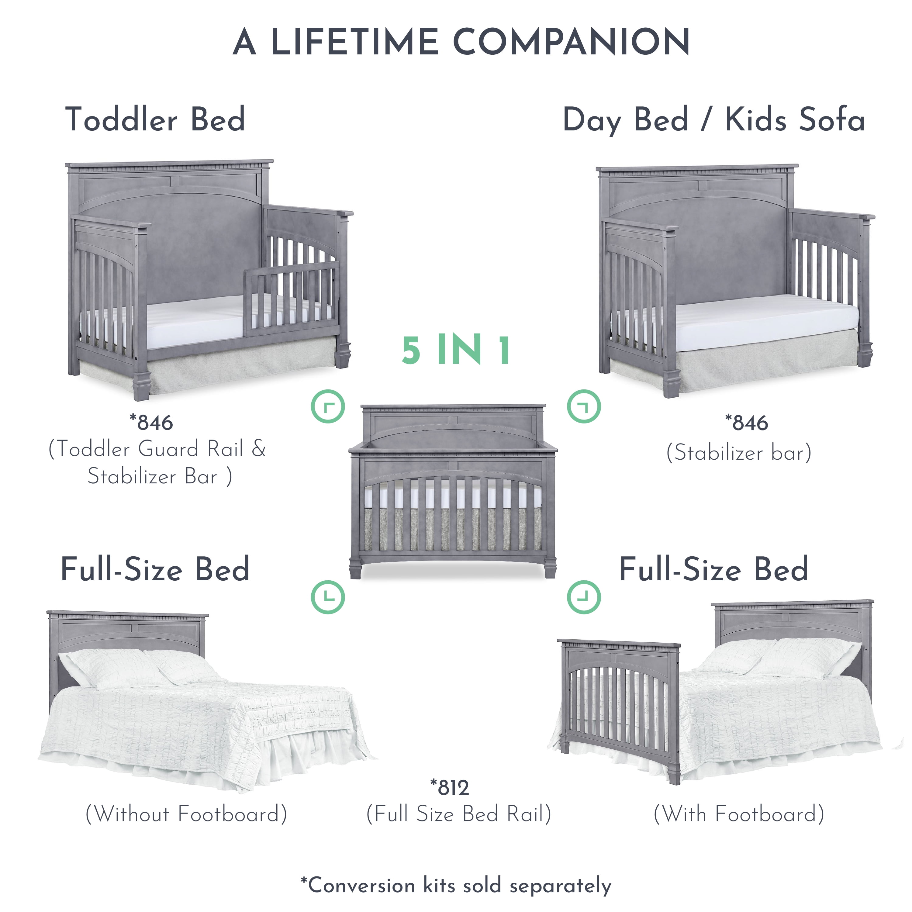 Evolur Santa Fe 5-in-1 Convertible Crib, Storm Grey