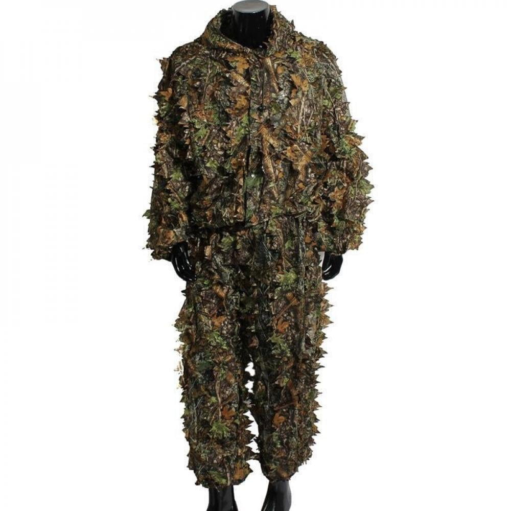 3D Jungle Sniper Hunting Bionic Leaf Camouflage Poncho Ghillie Suit Set 
