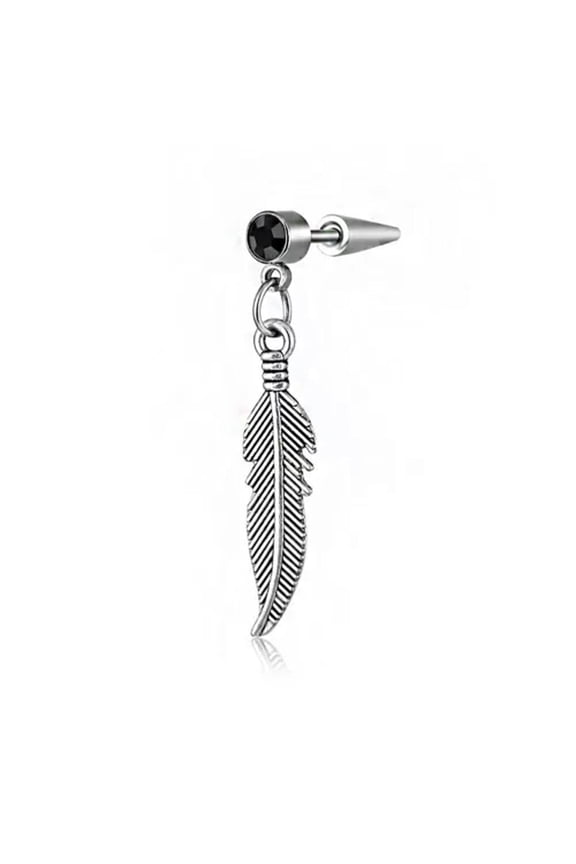 Men's Feather Titanium Stud Ear Hypoallergenic Earrings Women's Piercing Jewelry-Black