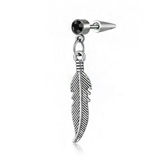 GKNET Men's Feather Titanium Stud Ear Hypoallergenic Earrings Women's Piercing Jewelry-Black