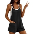 thumbnail image 6 of Rompers for Women Waffle Summer Casual Sleeveless Short Overalls Spaghetti Strap Shorts Jumpsuit with Pockets Black, 6 of 9