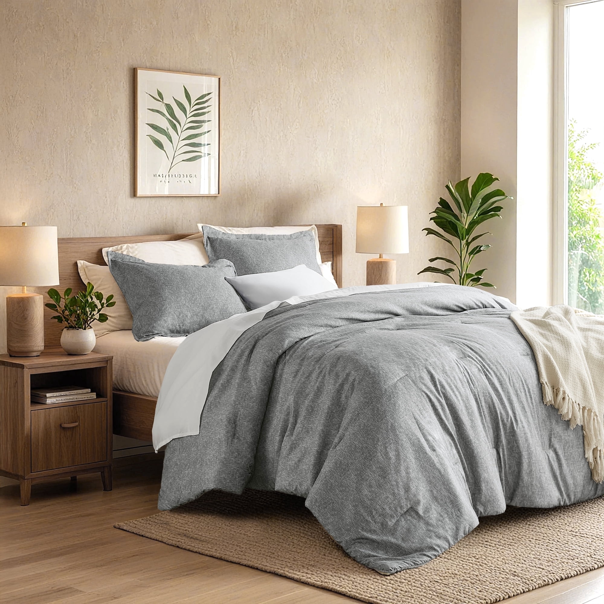 Regency Heights Twin/Twin-XL Comforter Sets, Reversible 2 Piece Extra Soft Dorm Bedding Set, Chambray Print Grey Comforter Bed Set with Pillow Shams
