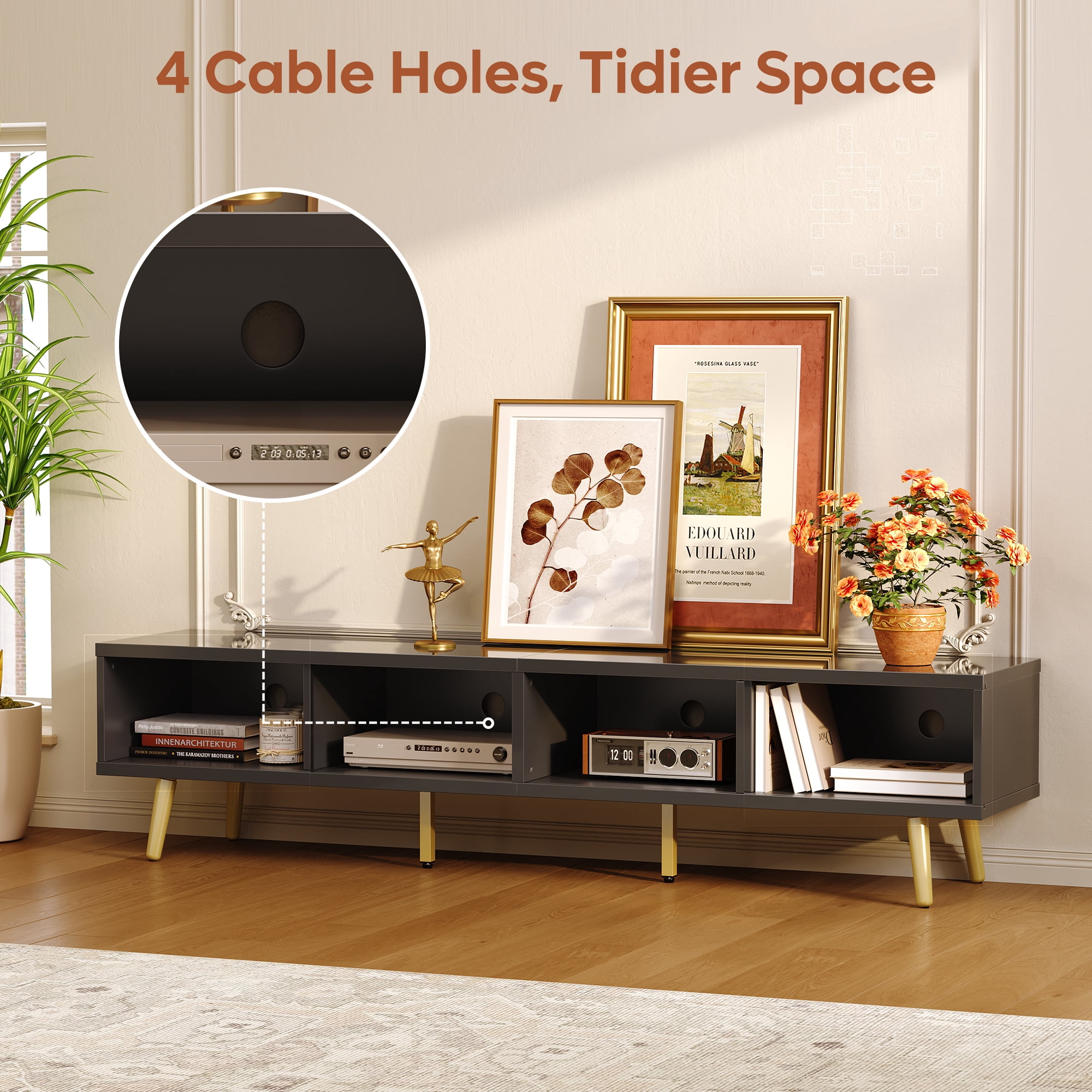 Bestier High Gloss TV Stand for 75 inch TVs, Modern Entertainment Center with Storage Cabinet, TV Console Table for Living Room,Black