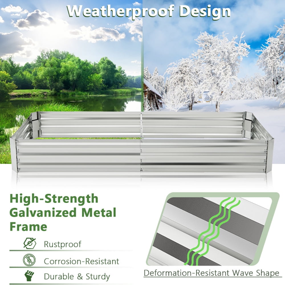 Canddidliike Metal Galvanized Raised Garden Bed with Open-Ended Base-8 x 4 ft, Garden Bed Wooden Vegetables Growing Planter for Backyard/Patio/Gardener