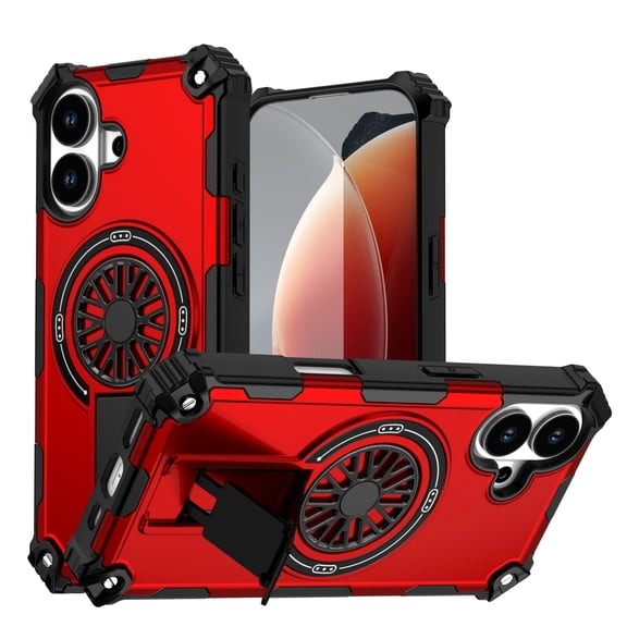 Allytechgroup Rugged Magnetic Case for iPhone 17, Dual-Layer Shockproof Cover with Kickstand [Compatible with Magsafe] Slim Lightweight Non-Slip Anti-Fall TPU   PC Back Case for Women Men, Red