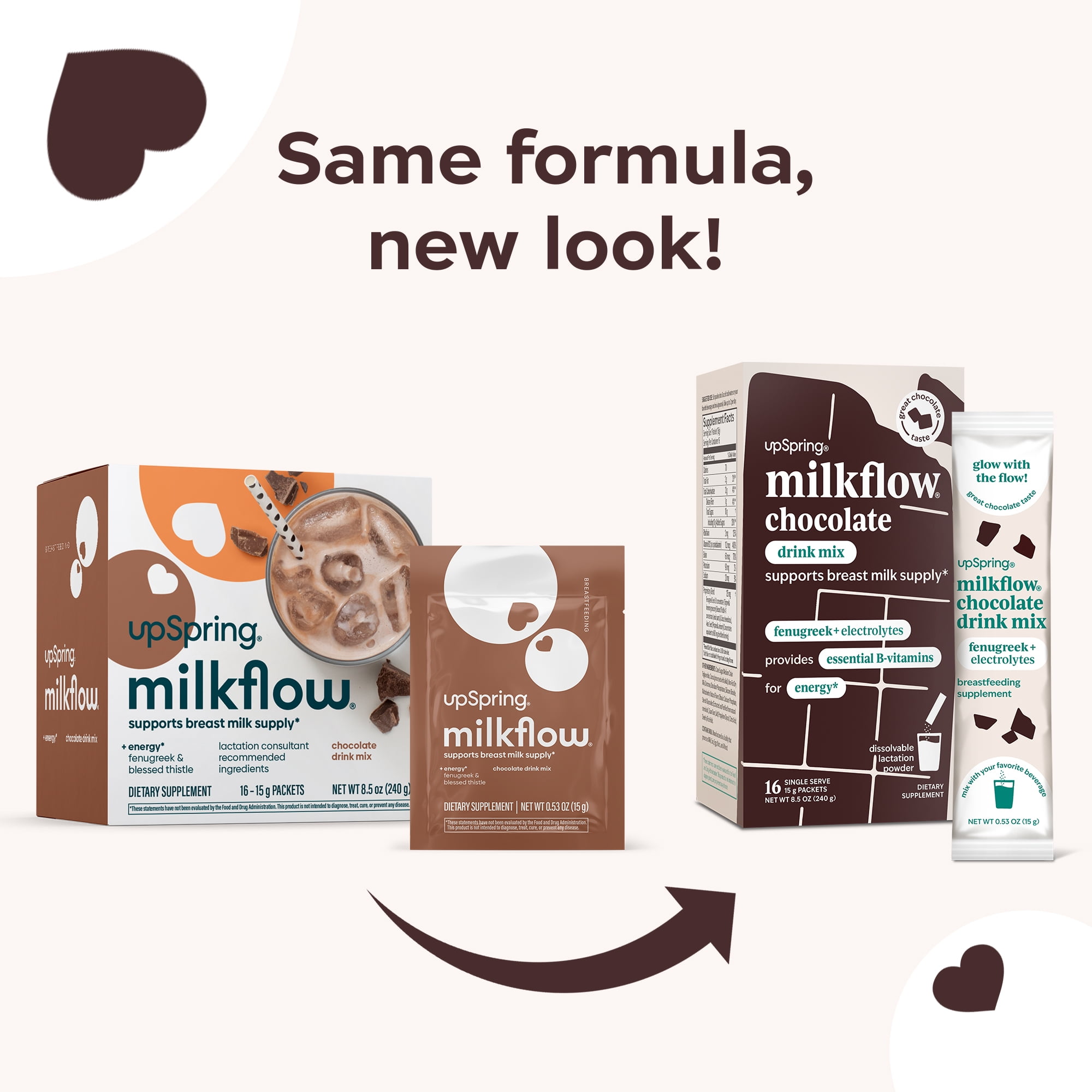 UpSpring Milkflow Chocolate Drink Mix Powder, with Fenugreek + Energy, 16 Count