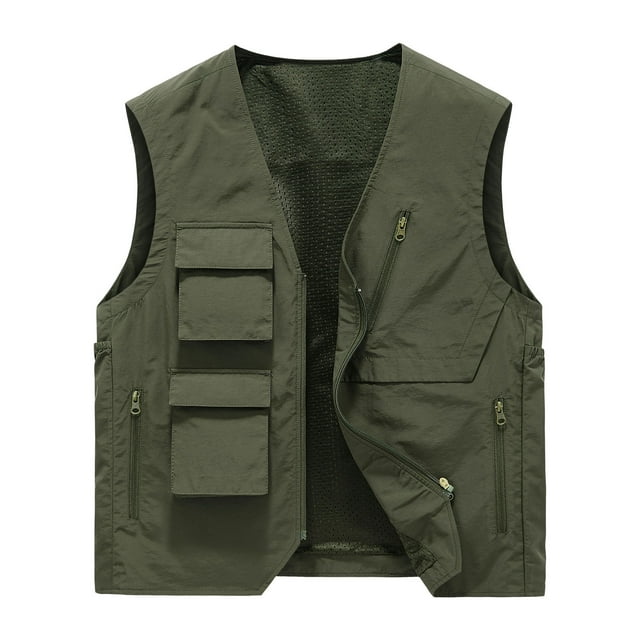 LOVZFMLL Vestes pour Hommes Sport Décontracté Fermeture Éclair Multi-Poches Sans Manches Extérieur