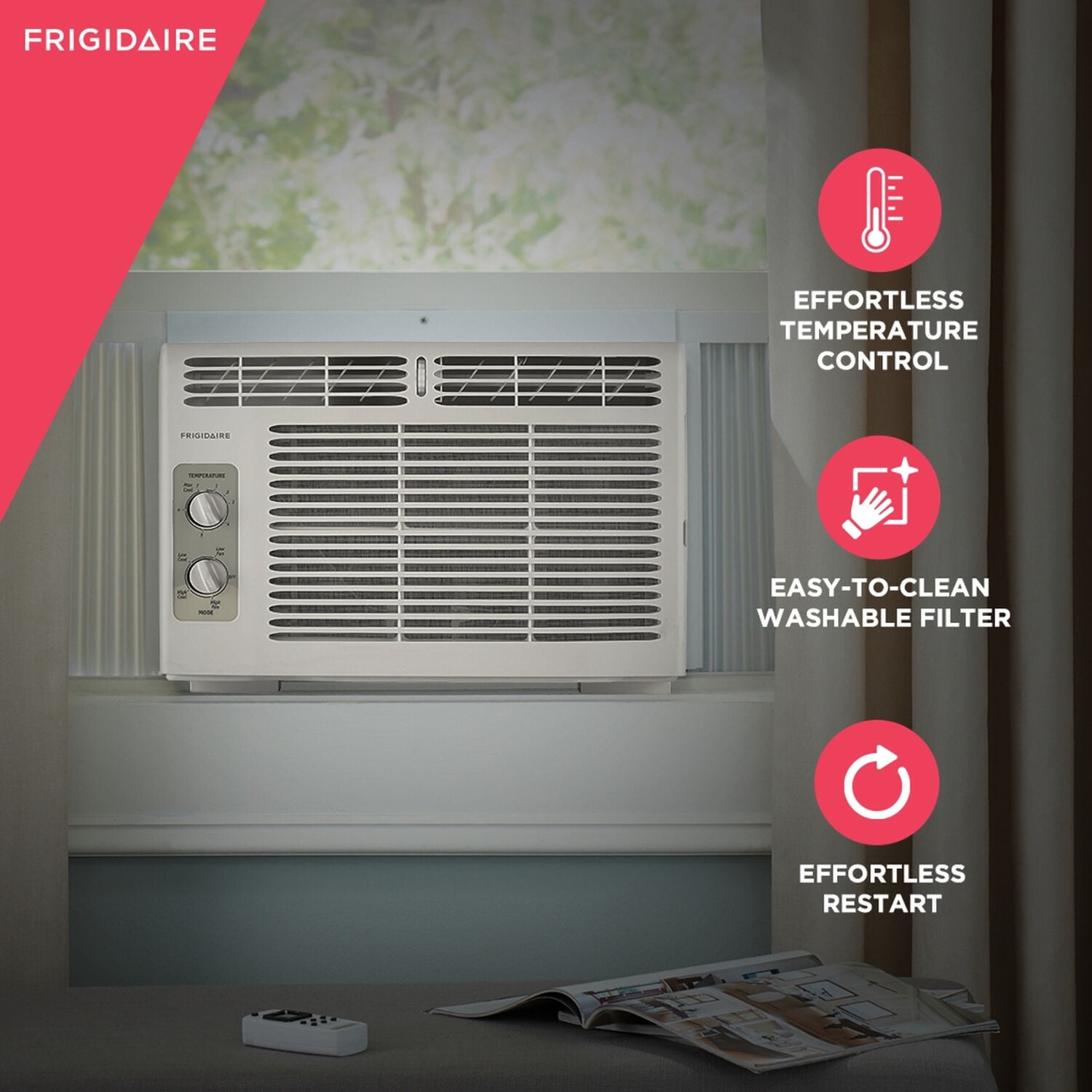 Frigidaire 5,000 BTU Mechanical Window Air Conditioner, 250 Sq. Ft., 2-Speeds, White, FFRA051WAE