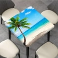 thumbnail image 3 of Beach Polyester Square Fitted Table Cloths, Coconut Palm Tree Wipe Clean Elastic Edged Table Cover, for Indoor Holiday Family Banquet and Outdoor Patio Use, Fit for 34" x 34"Square Table, Blue Green, 3 of 6