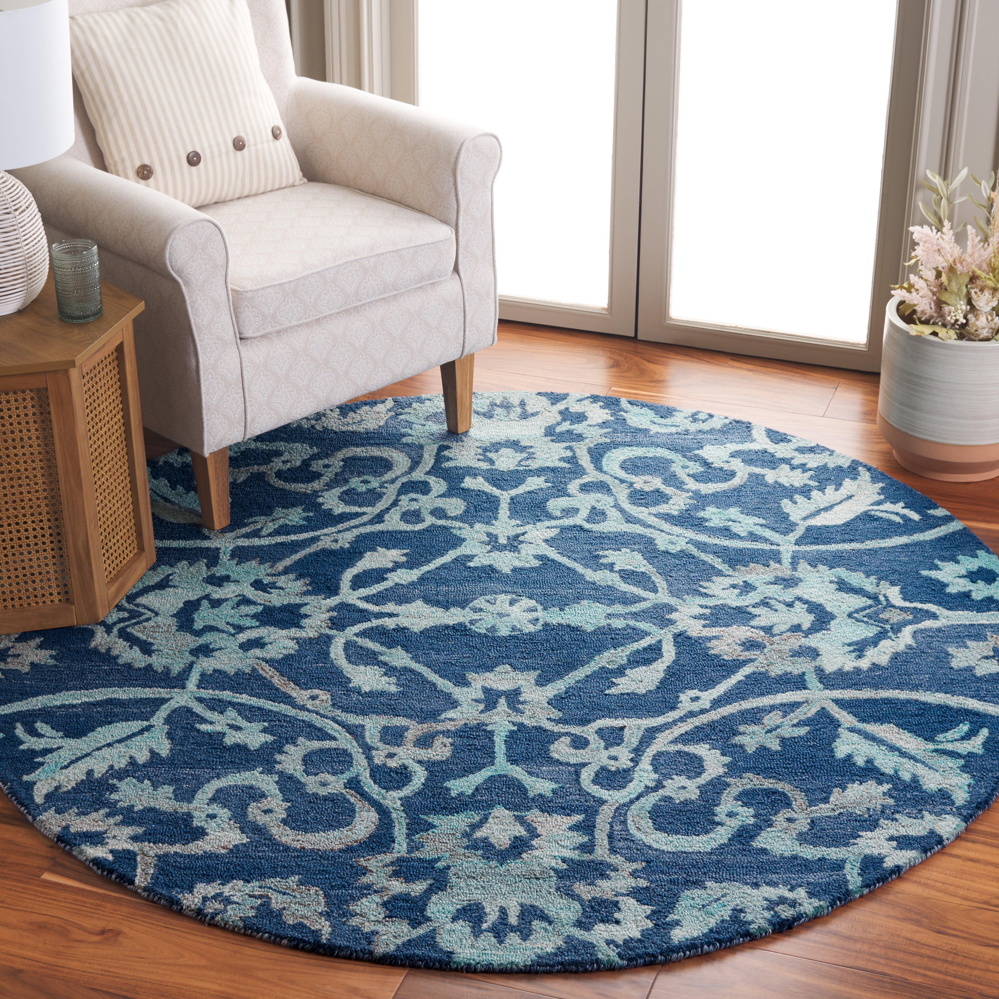 SAFAVIEH Anatolia Jamaar Floral Area Rug, Navy, 6' x 6' Round