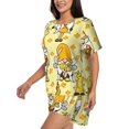 thumbnail image 2 of Wukai Garden Honeybee Gnomes Women's Pajama Set,Short-Sleeve Top and Shorts with Elastic Waistband and Pockets for Loungewear, Yoga, and Casual Wear-Small, 2 of 8