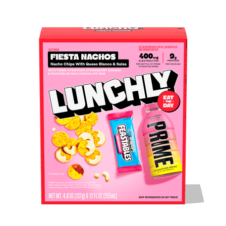 Lunchly Meal Kit, Fiesta Nachos with Feastables Chocolate and Prime Hydration