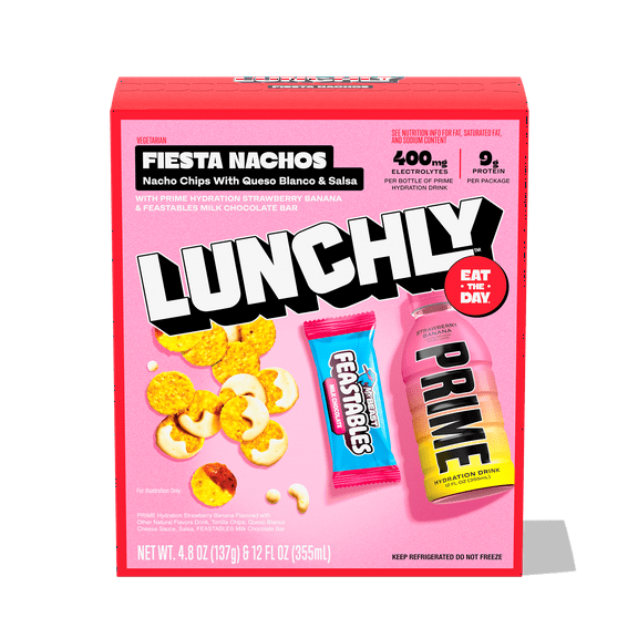 Lunchly Meal Kit, Fiesta Nachos with Feastables Chocolate and Prime Hydration