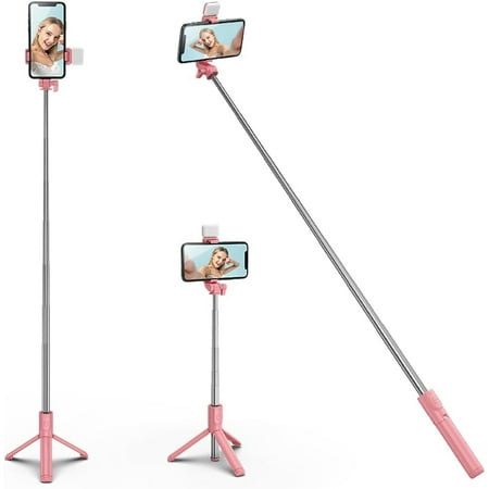 Tianle Selfie Stick Extendable Selfie Stick Tripod with Wireless Remote and Flexible Tripod Stand Group Selfies Live Streaming Video Recording Compatible with All Cellphones Light Pink