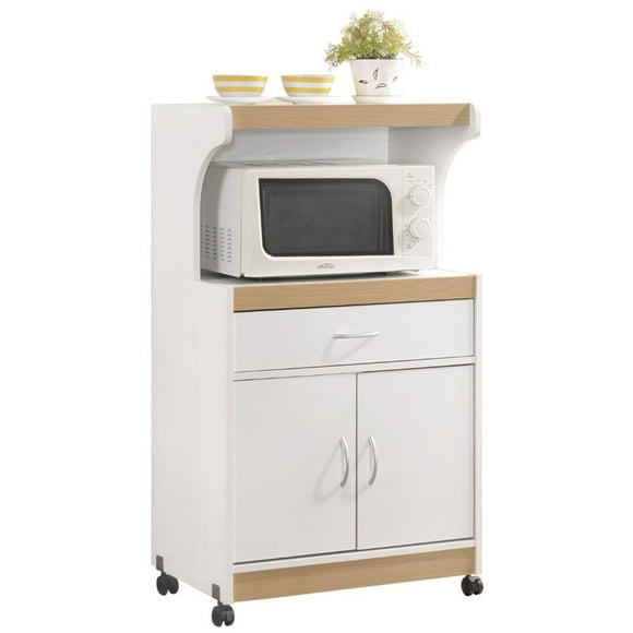 Hodedah Microwave Contemporary Wooden Kitchen Cart in White Finish