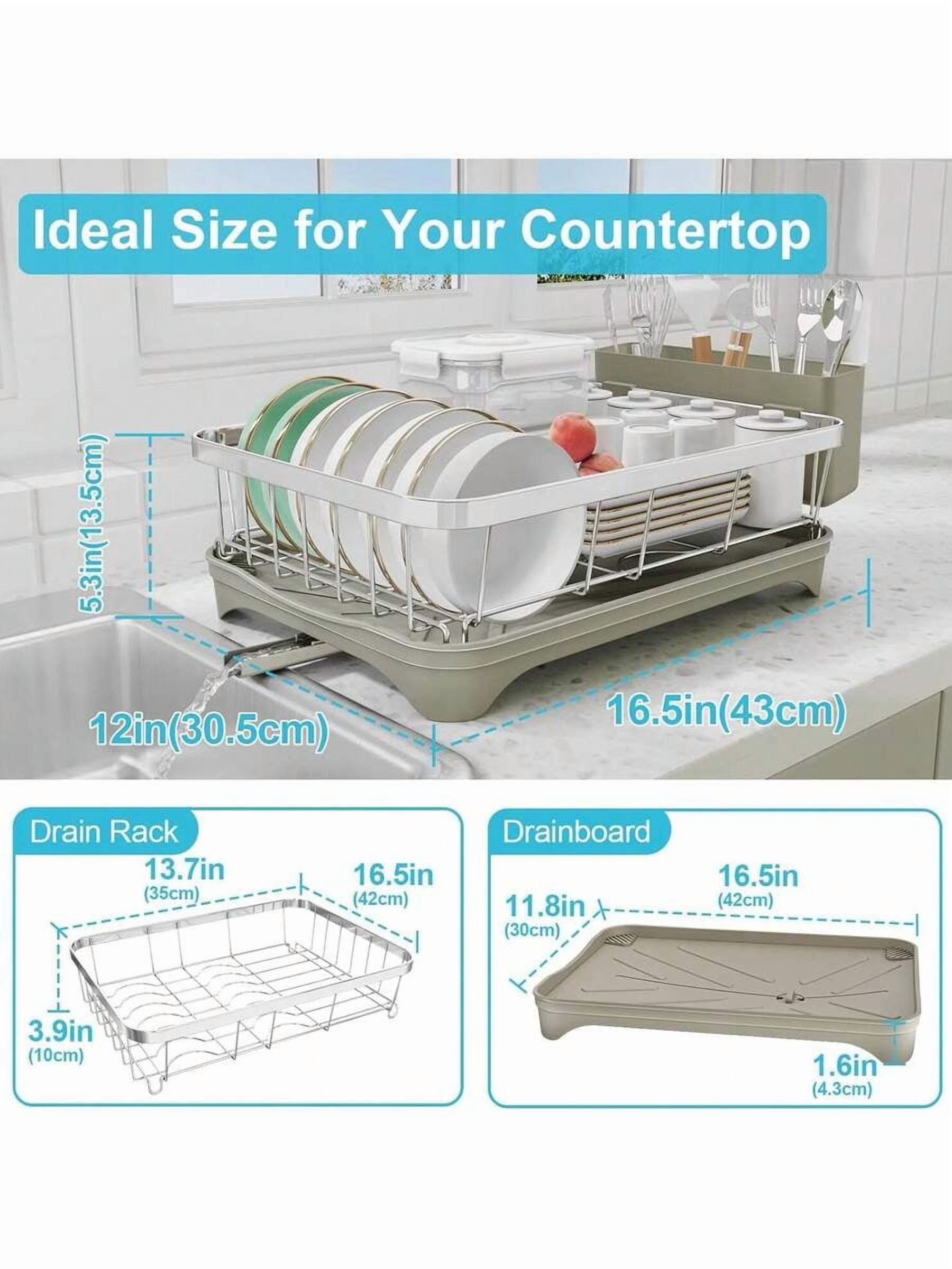 Dish Drying Rack 304 Stainless Steel Dish Rack With Drainboard,Space Spaving Auto-Draining Drying Racks For Kitchen Counter,Large Capacity Dish Racks For Bowls, Cups, Dish Drainer