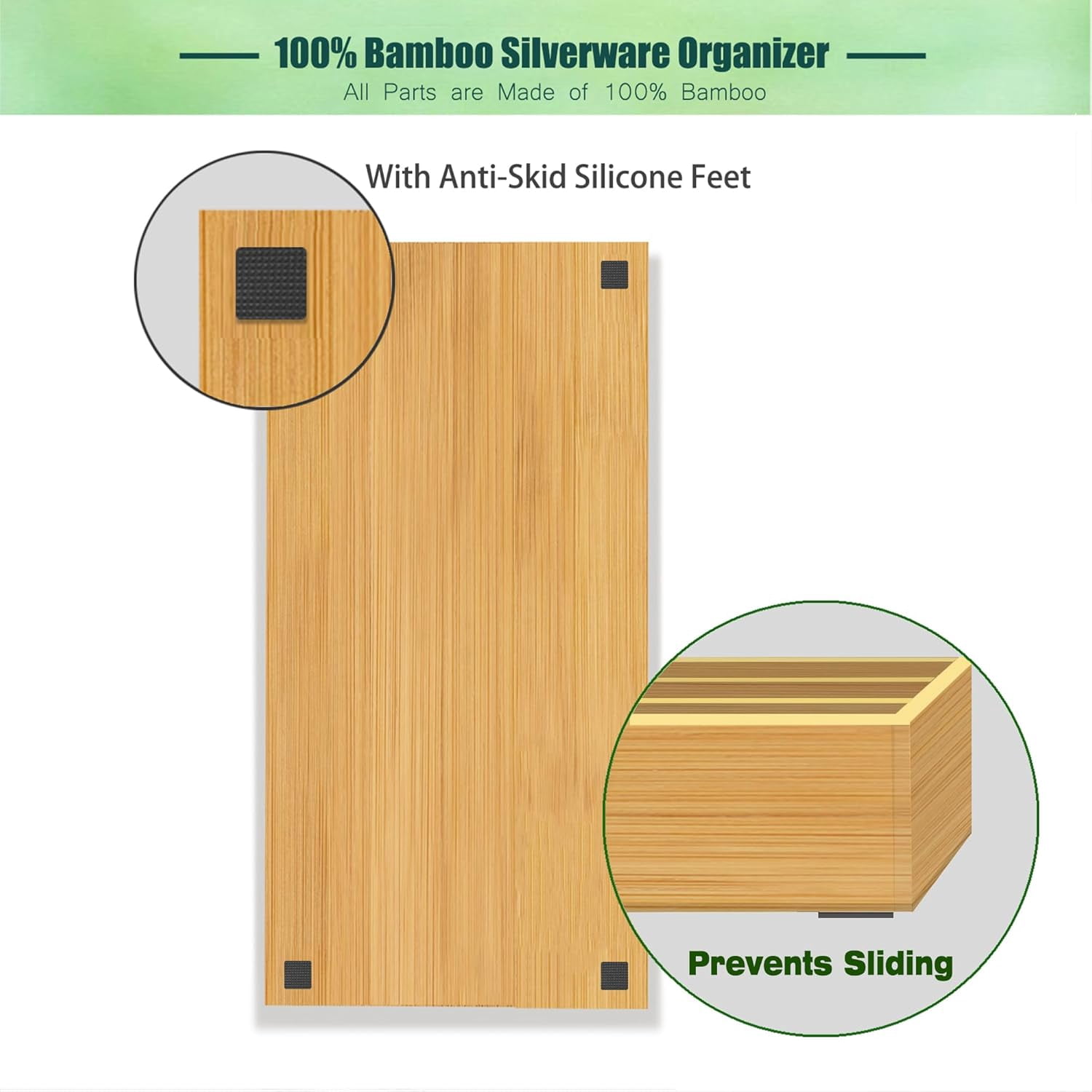 AllWays Plaza Bamboo silverware tray organizer, Utensil Holder and Cutlery Tray for Drawer, Kitchen Drawer Organizer Divider for Spoons Forks Knives