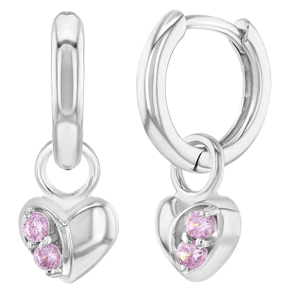 925 Sterling Silver Pink Enamel Heart Dangle Earrings for Girls Teens