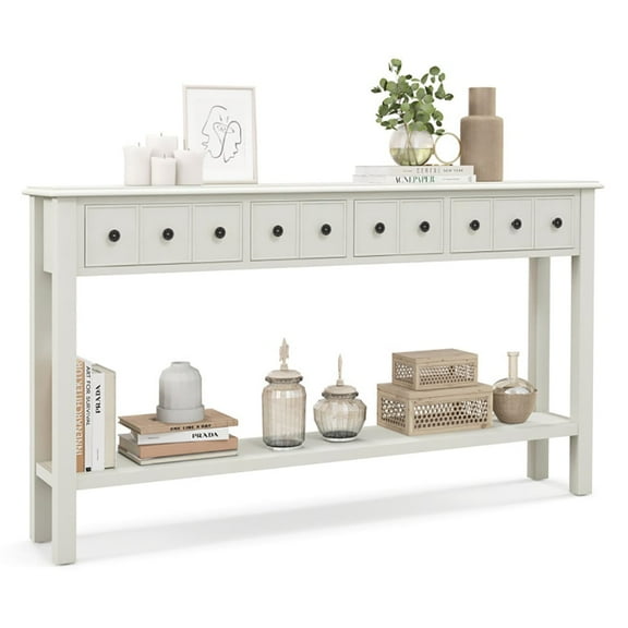 GVN Console Table, Entryway Table,60 Inch Long Sofa Table with 4 Drawers and Open Shelf for Living Room-White