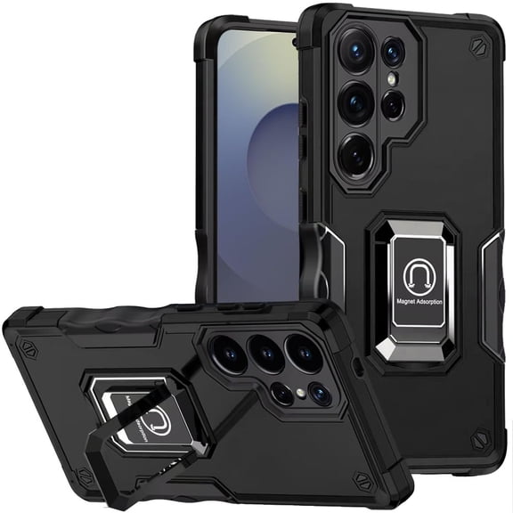 TJS Phone Case for Samsung Galaxy S26 Ultra, Military Grade Heavy Duty Magnetic Support Ring Kickstand Cover for Galaxy S26 Ultra (Black)