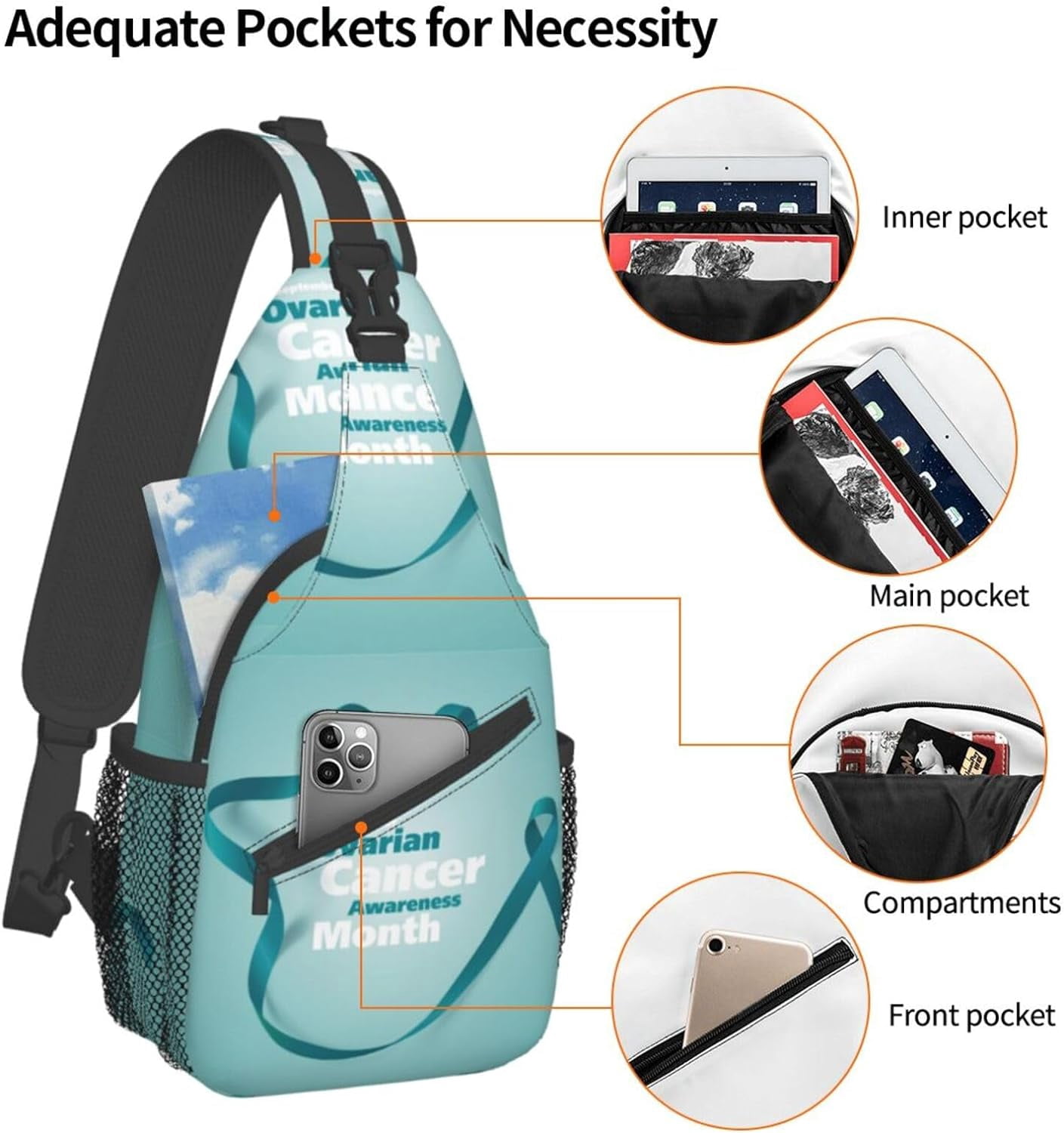 Ovarian Cancer Awareness Month Sling Bag Crossbody Hiking Travel Chest Bags Backpack Shoulder Daypack for Women Men