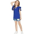 thumbnail image 4 of Oudiya Girls Blouse Tops Ruffle Short Sleeve Tees Solid Spring Summer Keyhole Neck Cotton Shirts for Girls 5-12 Years, 4 of 7