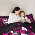 thumbnail image 4 of Erosebridal Unicorn Girls Twin Comforter Sets For Unicorn Lovers,Cute Pink Stars Print Bedding Set For Kids,Reversible Black 2pcs, 4 of 7