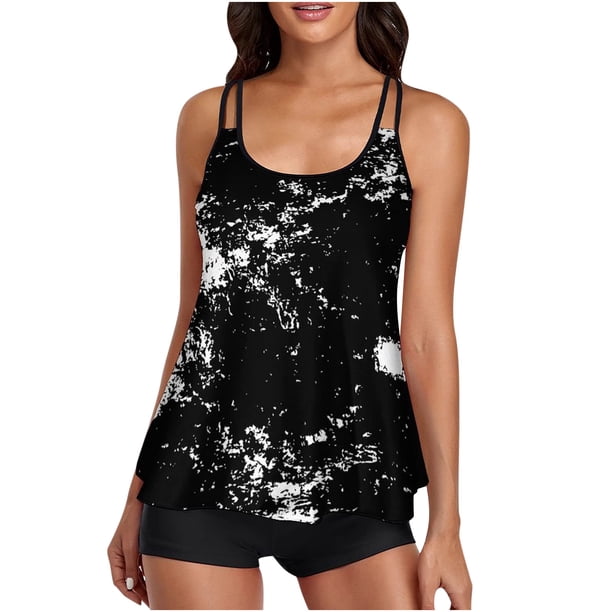 Traje de baño para mujer Camiseta sin mangas estampada Traje de baño de dos piezas con pantalones cortos Traje de baño Fridja fhjkhfk457703