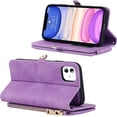 thumbnail image 4 of Compatible with iPhone 11 Wallet Case,Detachable 2 in 1 Magnetic [9 Card Slots] Removable Wrist Strap Zipper Wallet Shockproof Kickstand Multi-Function PU Leather Case,6.1 Inch Light Purple, 4 of 16